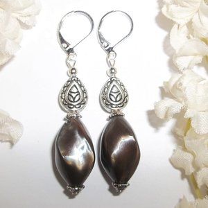 Silver & Brown Pearl Earring Set Handmade Costume Jewelry Fashion Accessory 5810